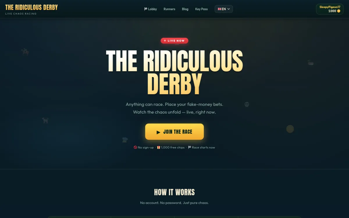 The Ridiculous Derby live racing homepage
